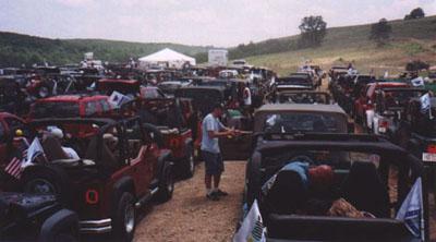 We line up for the start of our 4x4 Offroad Challenge at Camp Jeep 2002